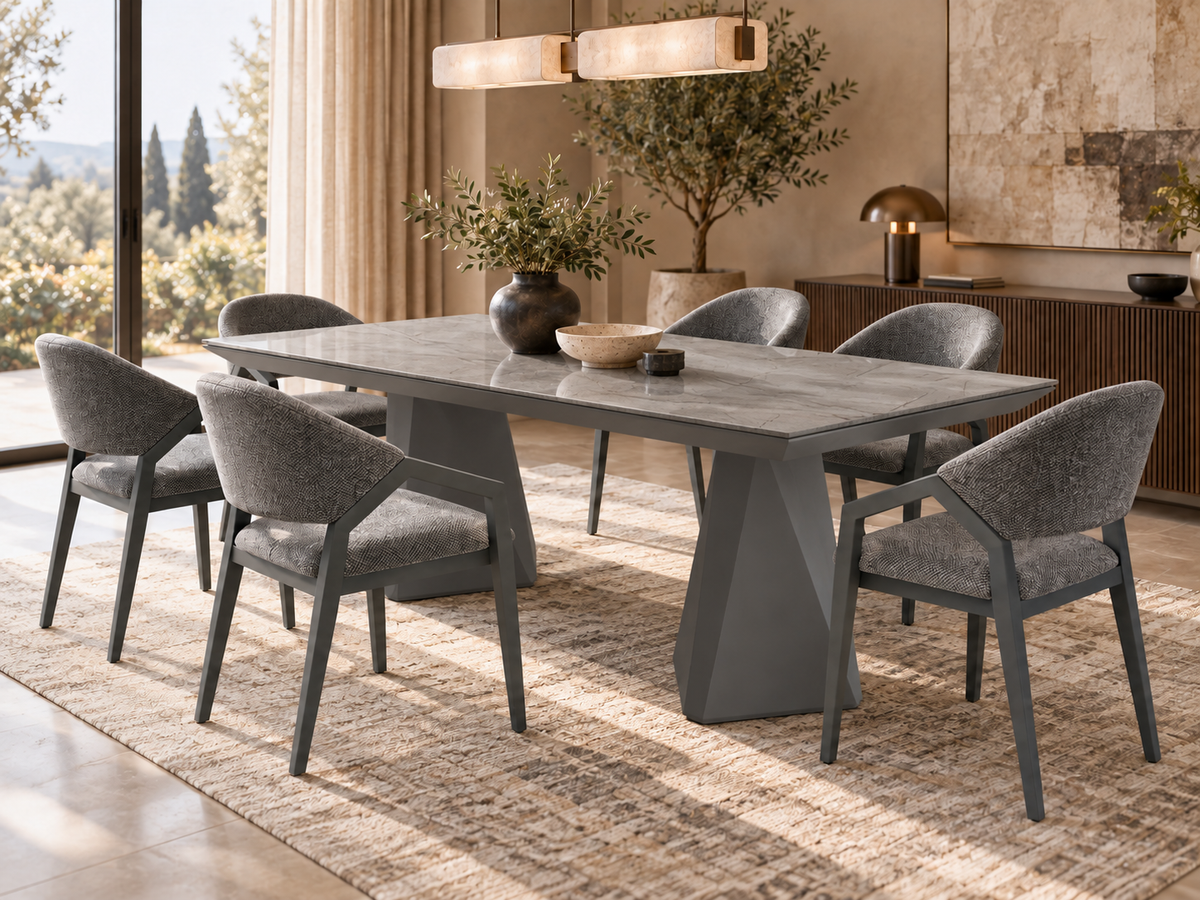 Diamond Essgruppe – ausziehbarer Esstisch + 6 Diamond Stühle