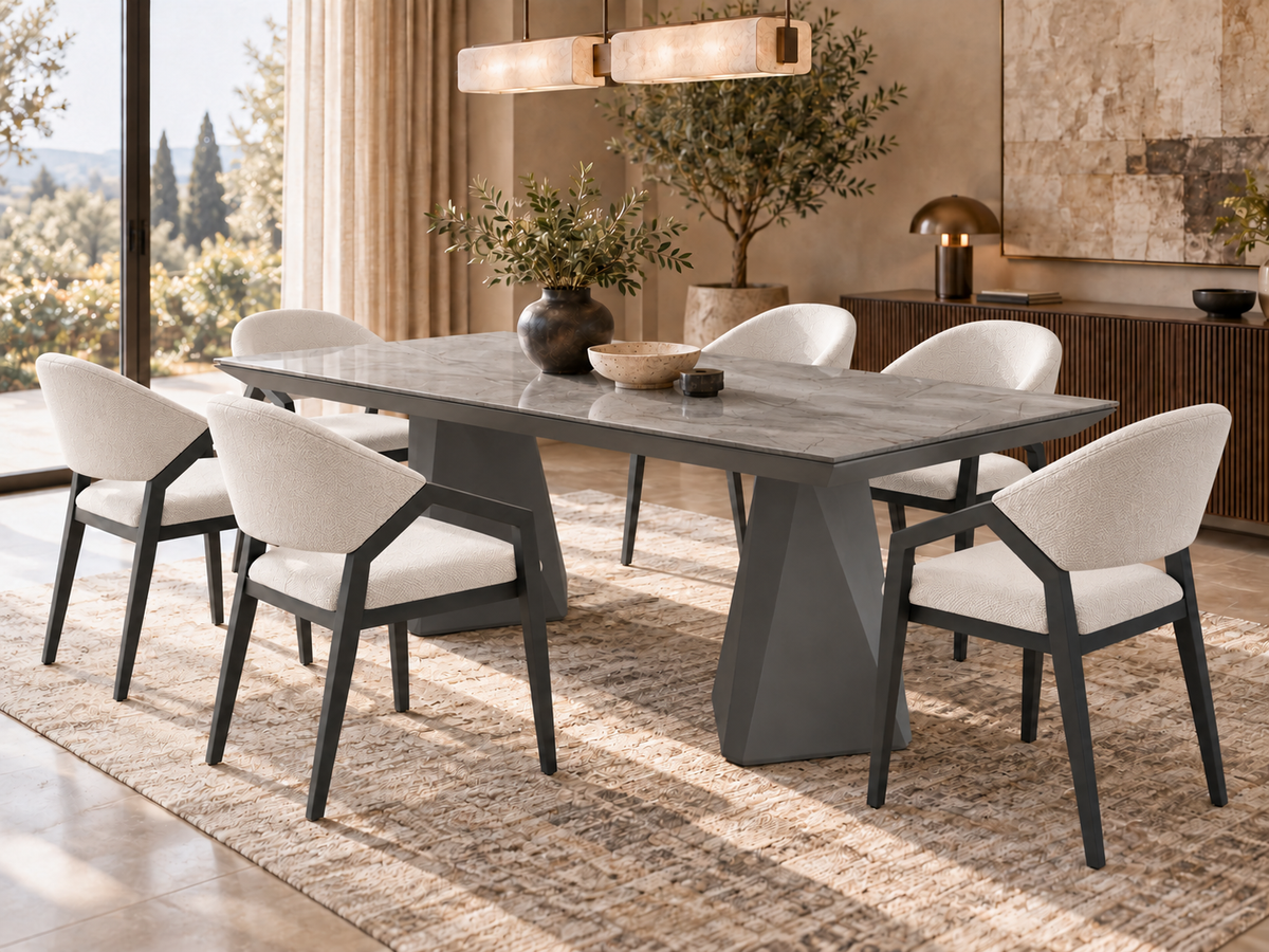 Diamond Essgruppe – ausziehbarer Esstisch + 6 Diamond Stühle
