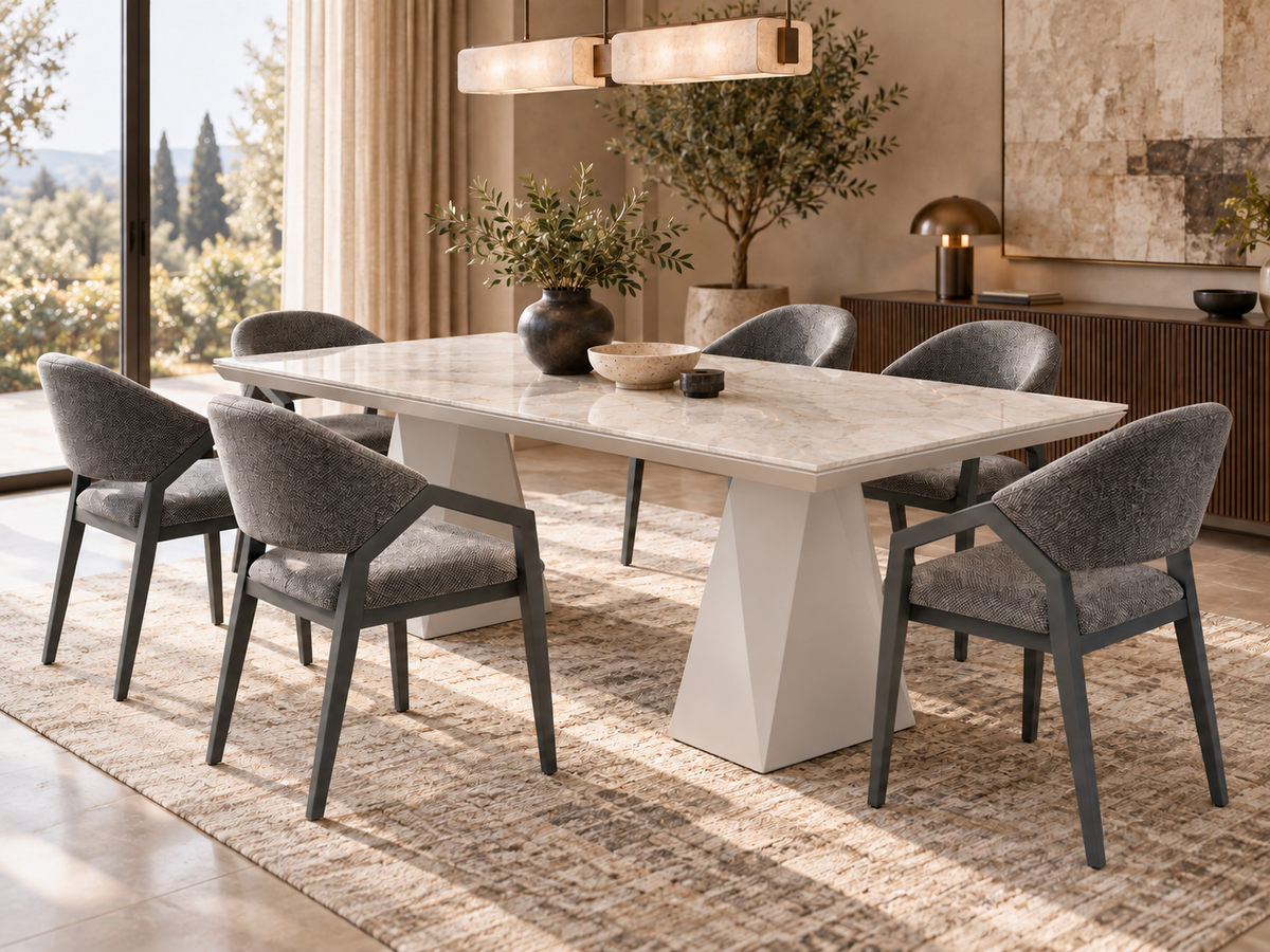 Diamond Essgruppe – ausziehbarer Esstisch + 6 Diamond Stühle