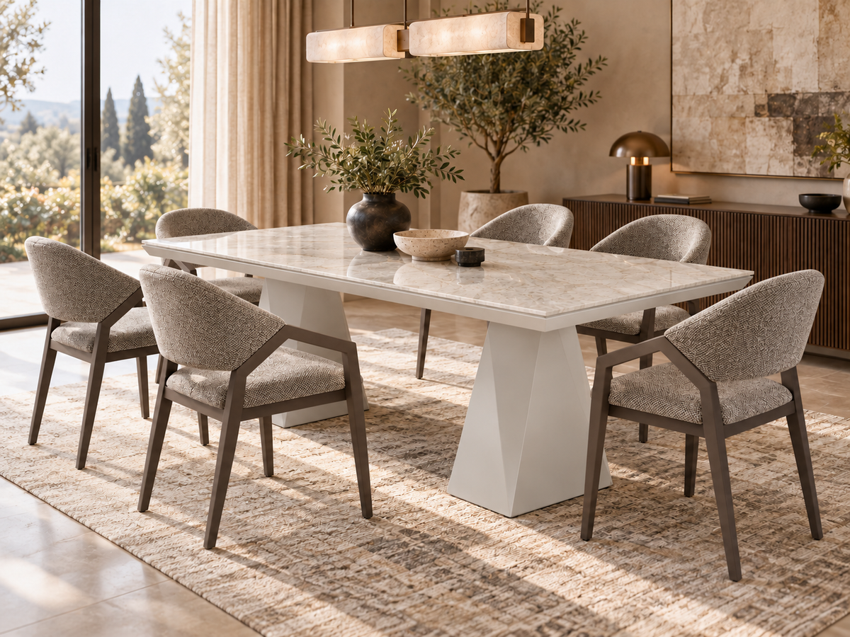 Diamond Essgruppe – ausziehbarer Esstisch + 6 Diamond Stühle
