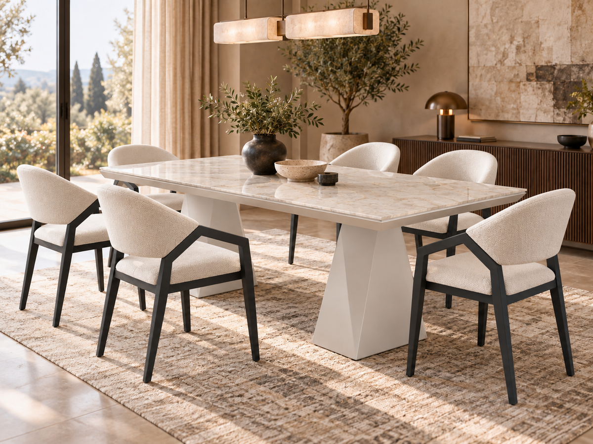 Diamond Essgruppe – ausziehbarer Esstisch + 6 Diamond Stühle