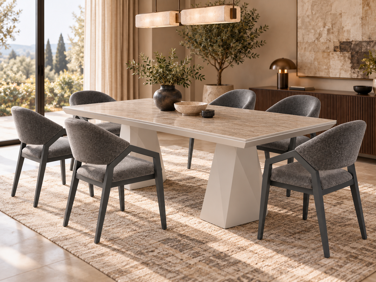 Diamond Essgruppe – ausziehbarer Esstisch + 6 Diamond Stühle