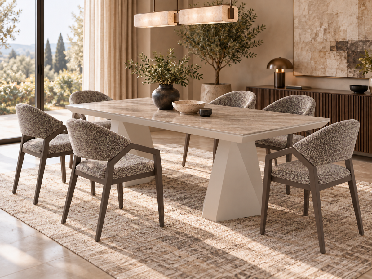 Diamond Essgruppe – ausziehbarer Esstisch + 6 Diamond Stühle
