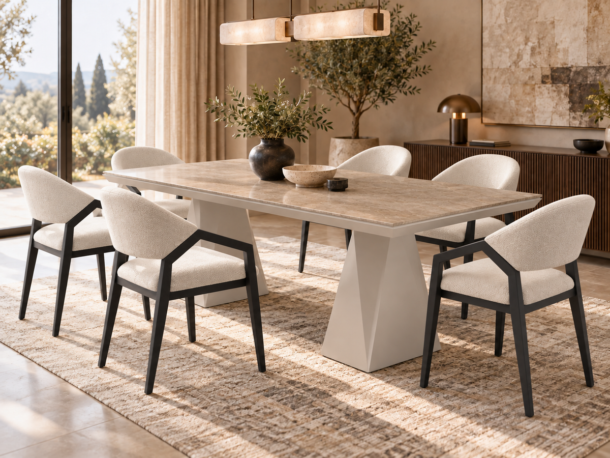 Diamond Essgruppe – ausziehbarer Esstisch + 6 Diamond Stühle