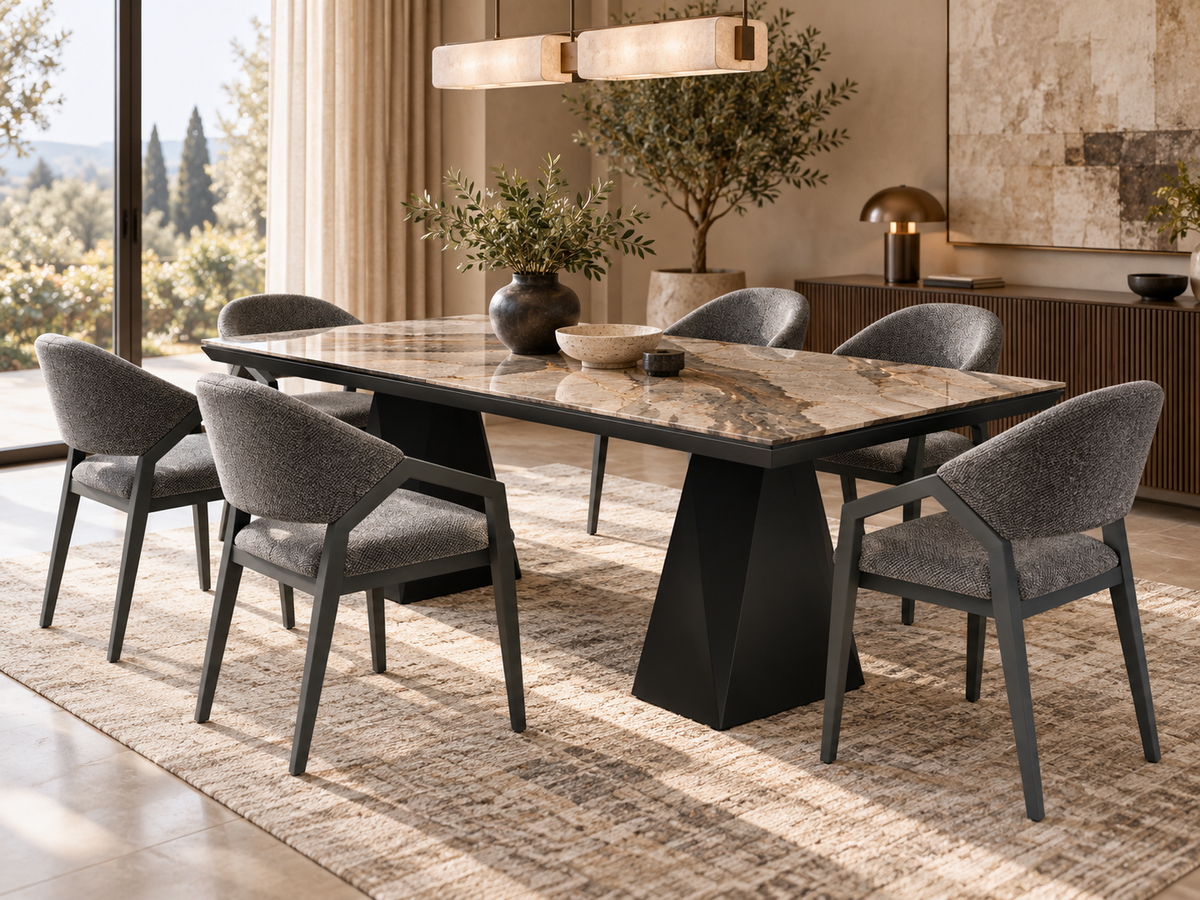 Diamond Essgruppe – ausziehbarer Esstisch + 6 Diamond Stühle