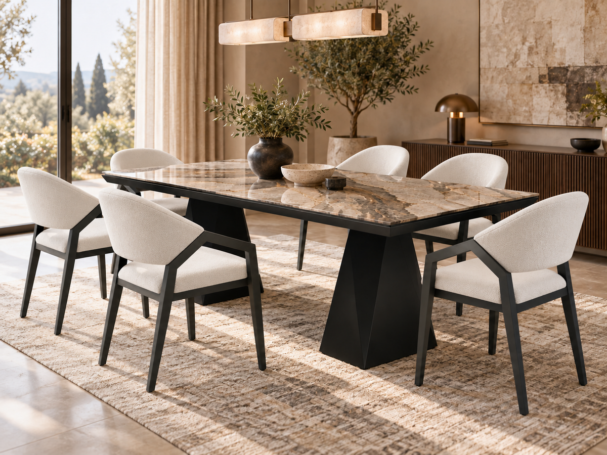 Diamond Essgruppe – ausziehbarer Esstisch + 6 Diamond Stühle