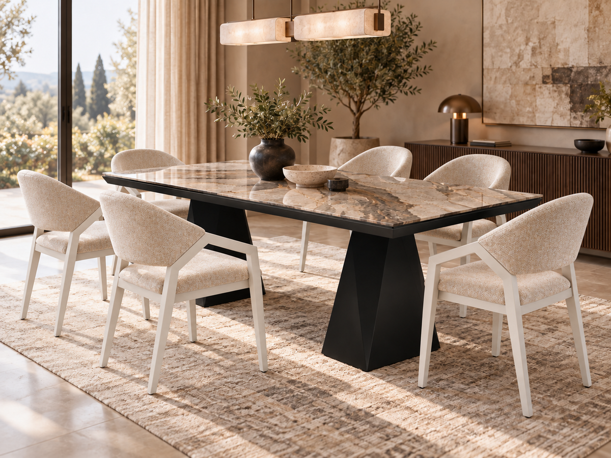 Diamond Essgruppe – ausziehbarer Esstisch + 6 Diamond Stühle